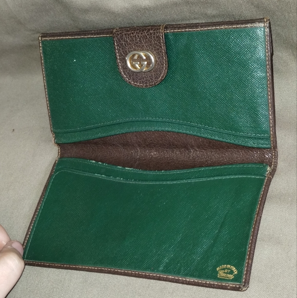 VINTAGE GUCCI MONOGRAM LONG WALLET BILLFOLD 7" POCKETBOOK AUTHENTIC GREEN INSIDE - Picture 10 of 16